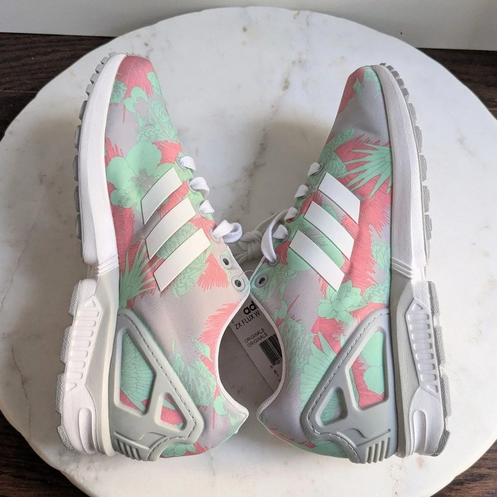 Adidas ZX Flux W Womens Tropical Floral Print Sneakers Size 7.5 US Pink Grn NIB